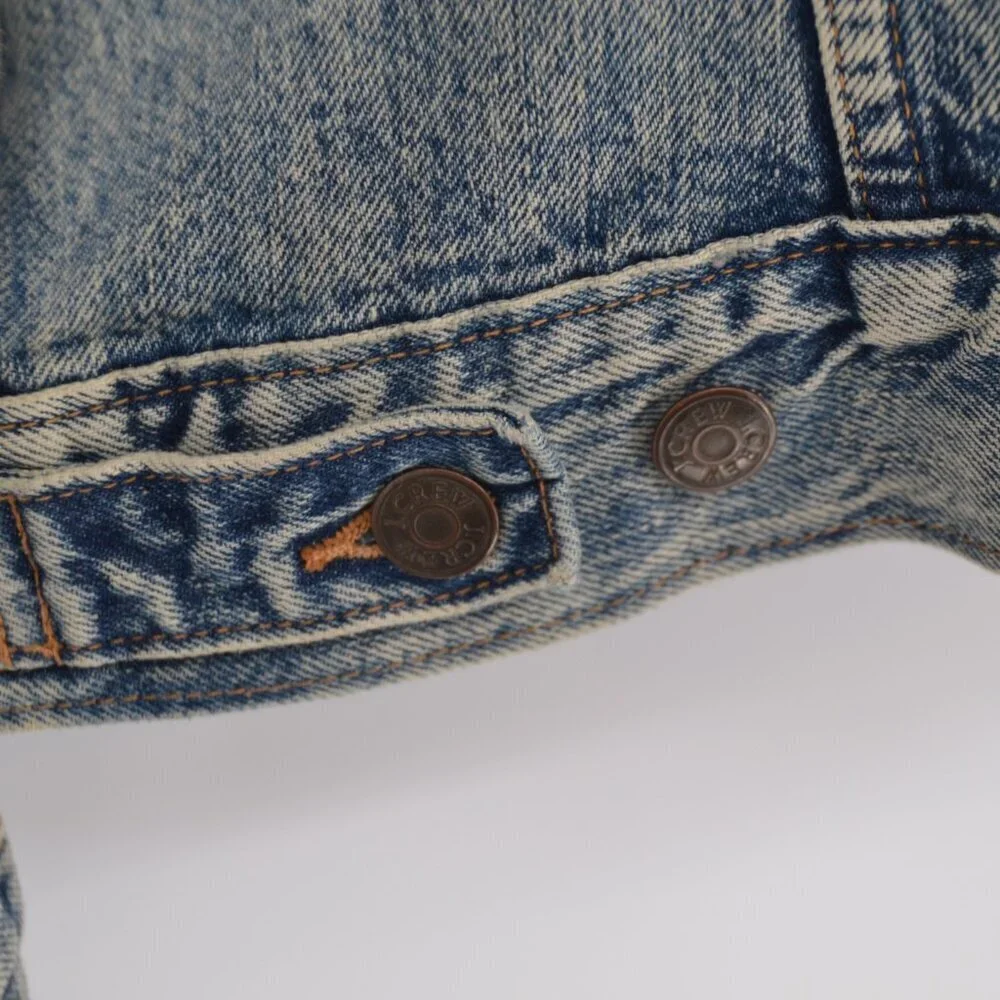 J. Crew Indigo Denim Trucker Jacket Light Wash S Distressed Jean Vintage Blue